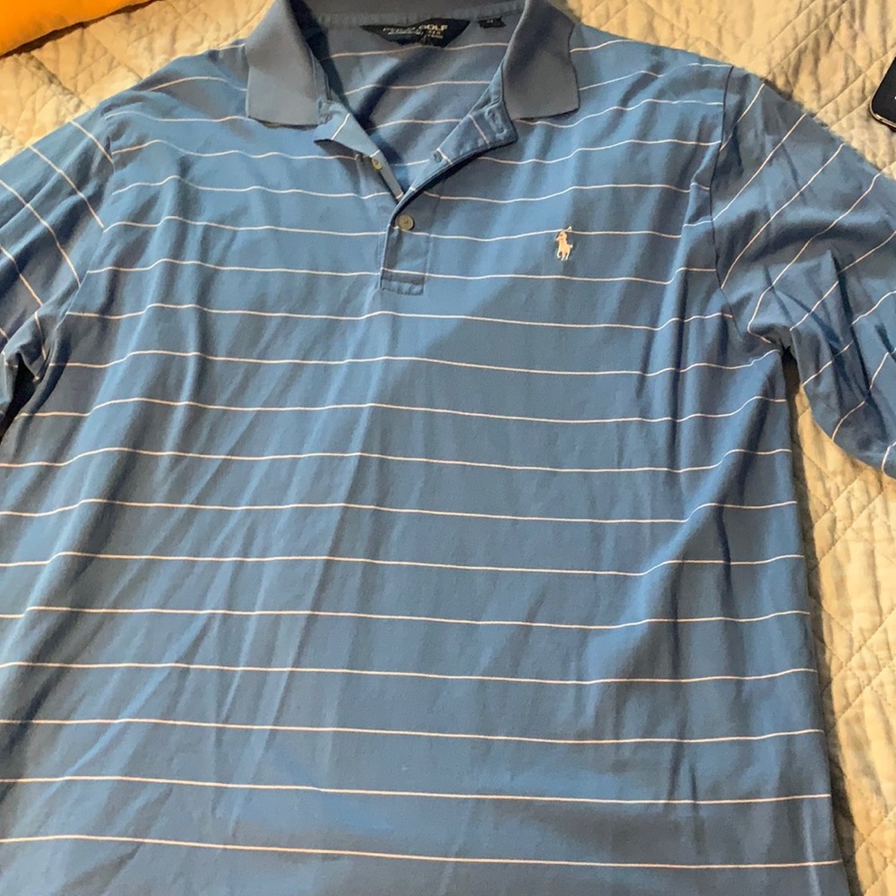 Blue and pink golf polo